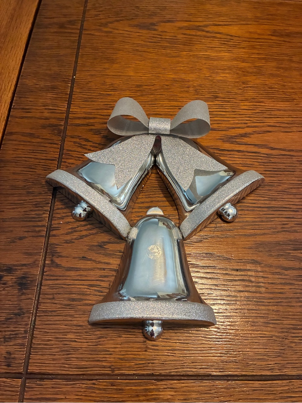 Silver Glitter Bell Trio Wall Ornament - Holiday Decor